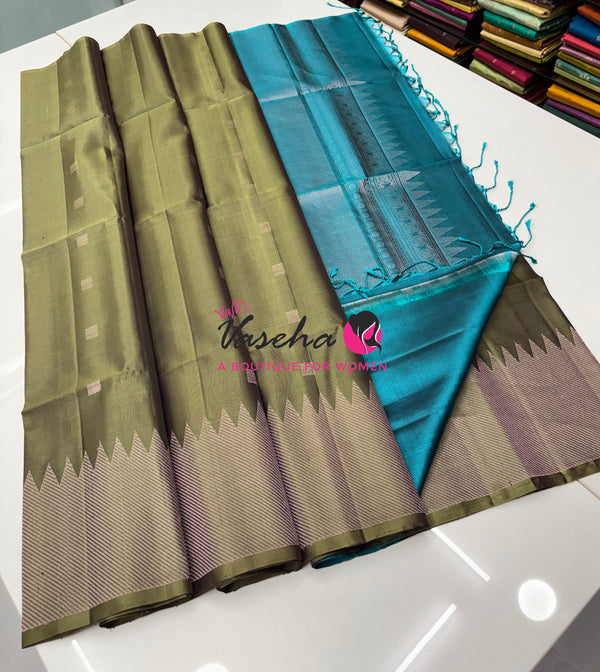 Pure Soft Silk Saree - Green With Blue Combo - VVPSS165