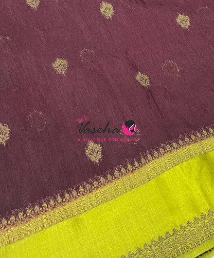Linen Jute Silk Saree - Maroon With Green  Shade - VVLJS001