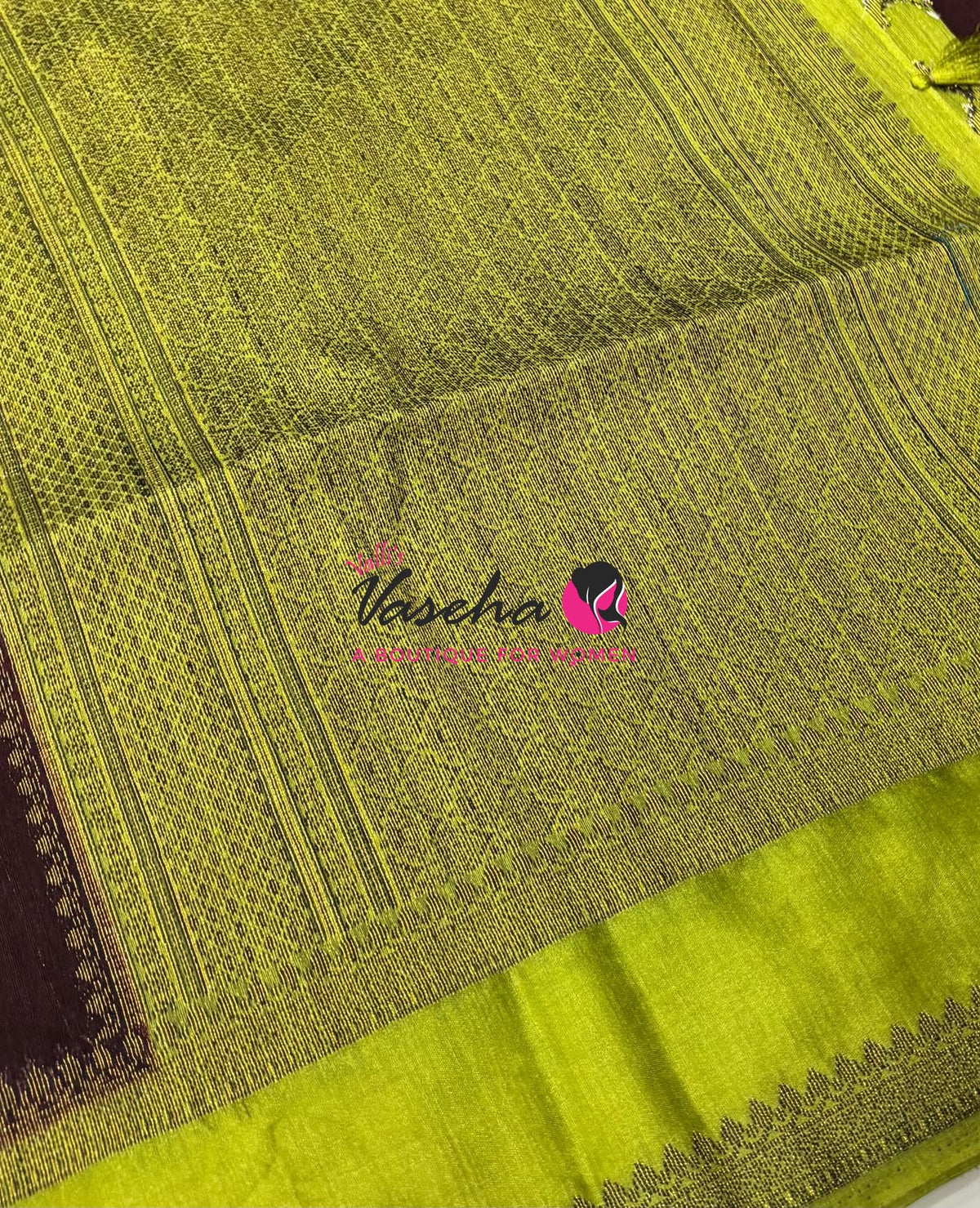 Linen Jute Silk Saree - Maroon With Green  Shade - VVLJS001