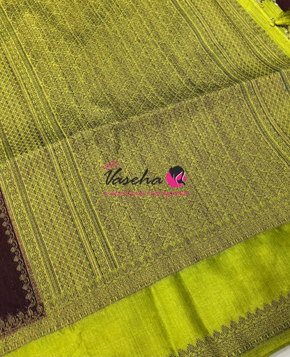 Linen Jute Silk Saree - Maroon With Green  Shade - VVLJS001
