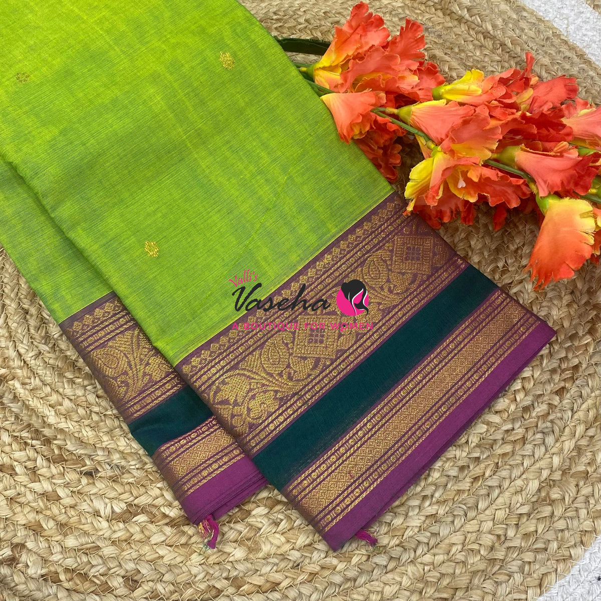 Kanchi Cotton Saree - Butta Design - VVKCS034