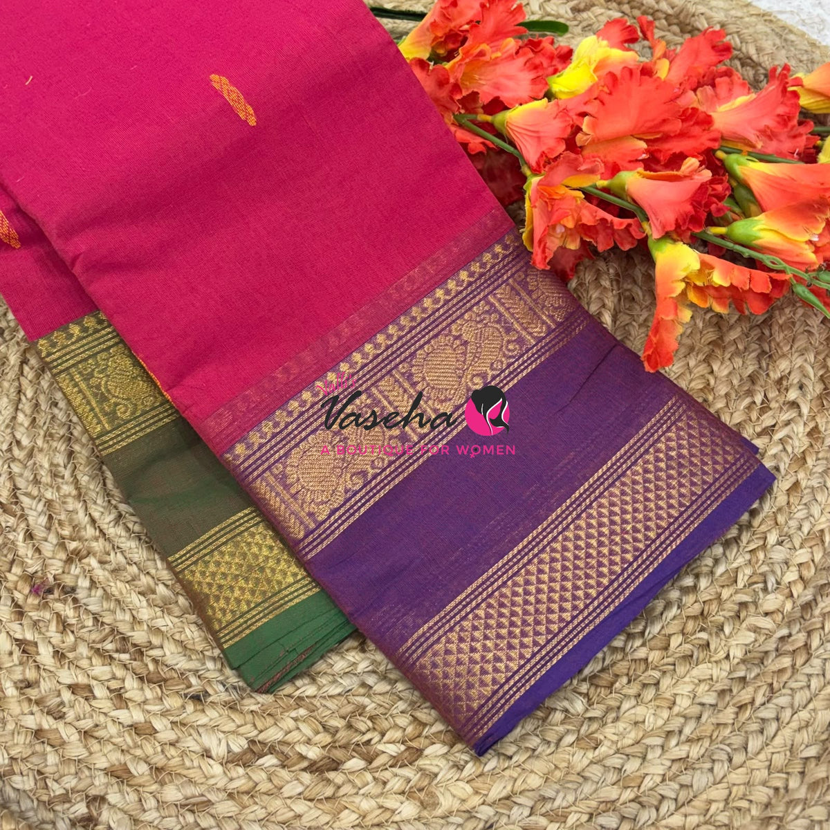 Kanchi Cotton Saree - Butta Design - VVKCS034