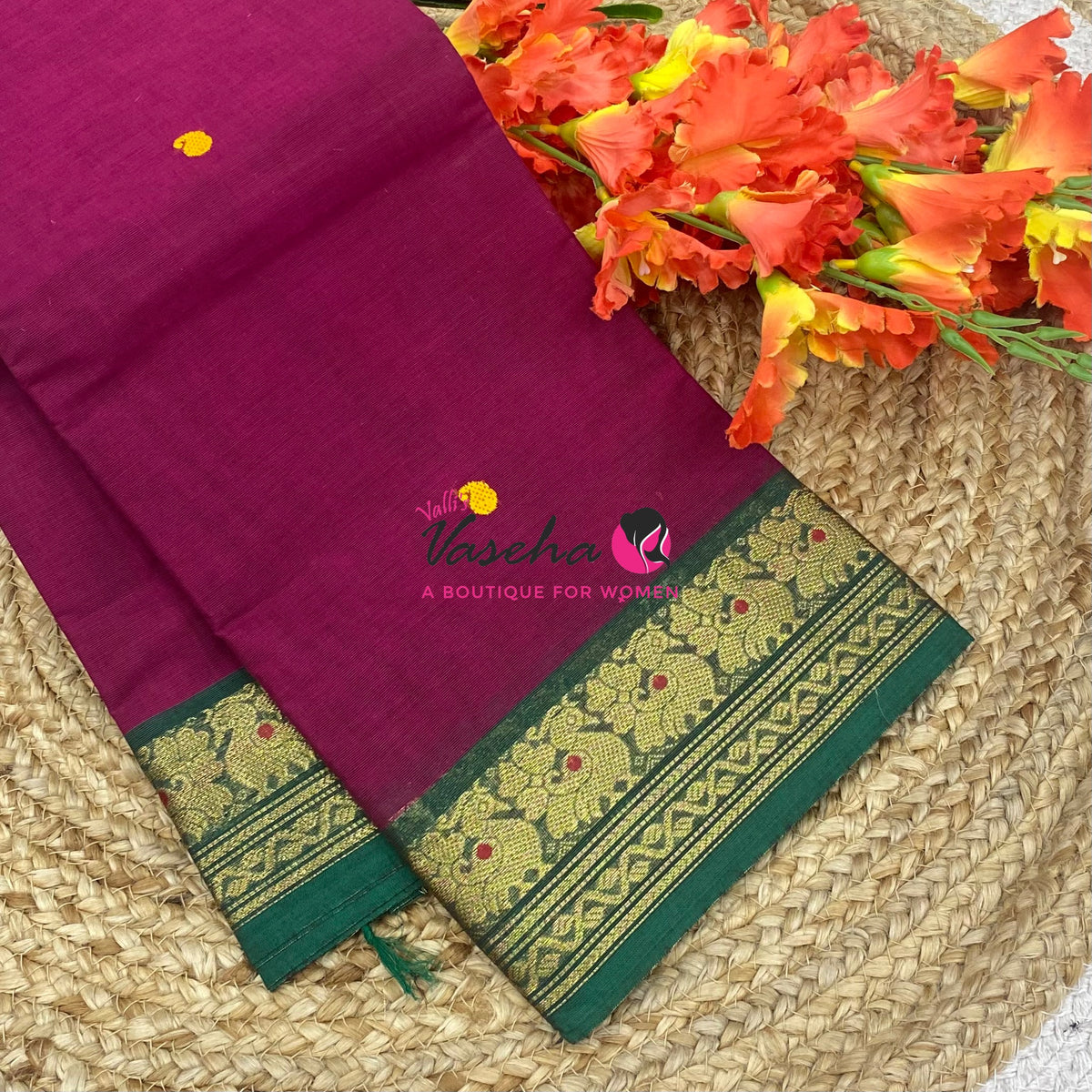 Kanchi Cotton Saree - Butta Design - VVKCS034