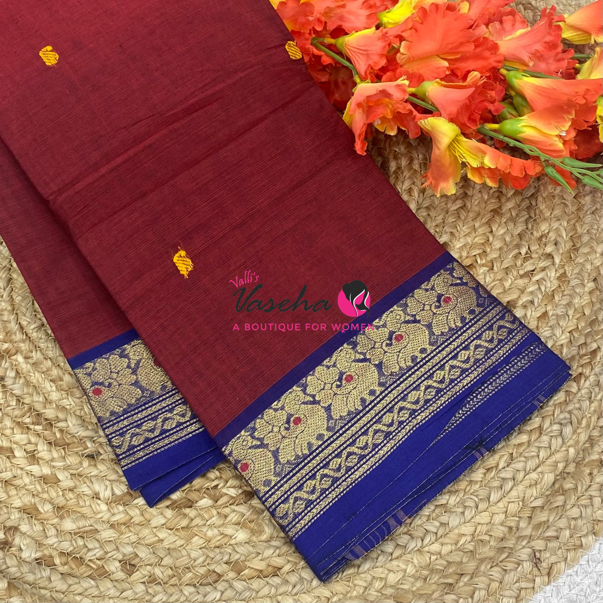Kanchi Cotton Saree - Butta Design - VVKCS034