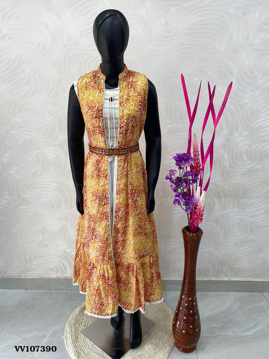 Ready Made - Long Floor Length Kurti with Shrug - VV107390