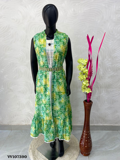 Ready Made - Long Floor Length Kurti with Shrug - VV107390