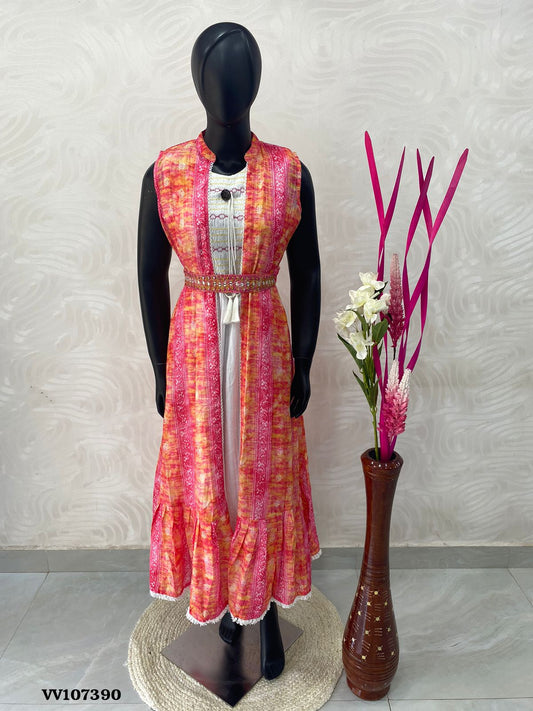 Ready Made - Long Floor Length Kurti with Shrug - VV107390