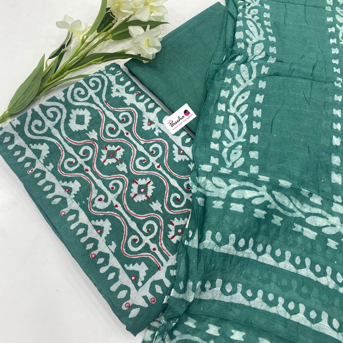 Salwar Material - Embroidered - Chanderi Cotton Batick Print - VV107753