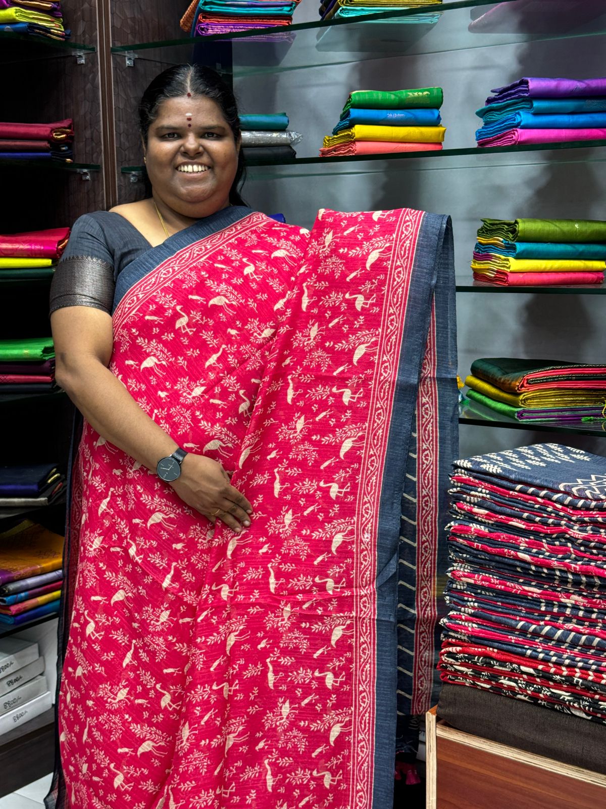 Jute Cotton Saree - Pink & Grey Combo