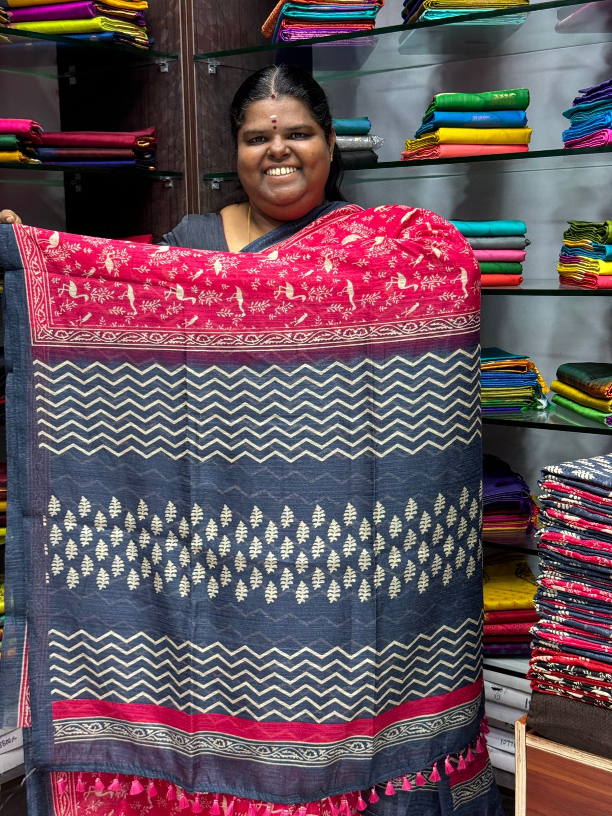 Jute Cotton Saree - Pink & Grey Combo