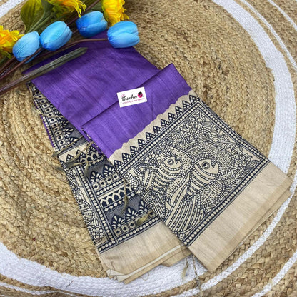 Semi Tussar Saree with Madhubani Prints - Lavendar Purple Shade - VVST002