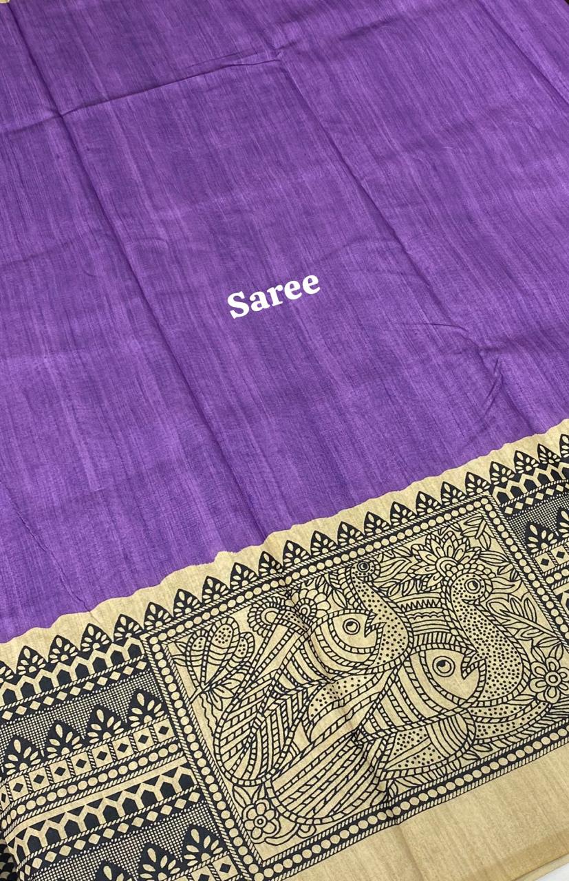 Semi Tussar Saree with Madhubani Prints - Lavendar Purple Shade - VVST002