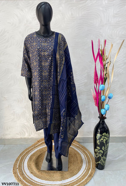 Ready Made - Salwar, Kameez & Duppatta(3pc) - Blue Color - Modal Silk - 107711