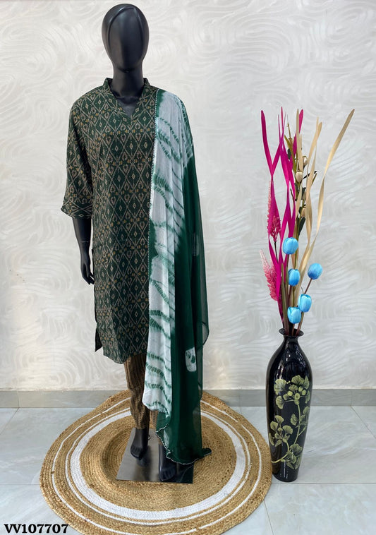 Ready Made - Salwar, Kameez & Duppatta(3pc) - Green Color - Rayon - 107707