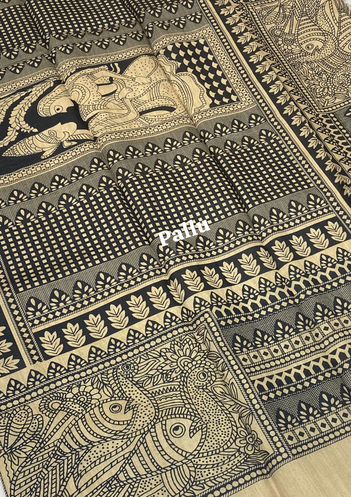 Semi Tussar Saree with Madhubani Prints - Peach Shade - VVST002
