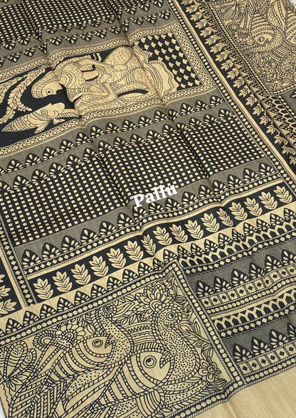 Semi Tussar Saree with Madhubani Prints - Peach Shade - VVST002