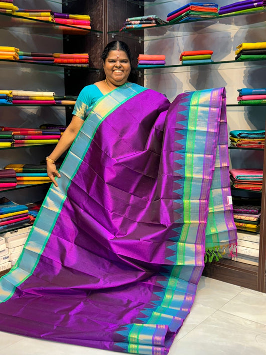 Pure Korvai Silk Cotton With Retta Petta Ganga Jamuna Border - VVKSC011