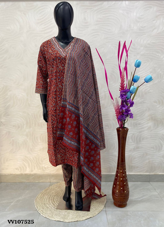 Ready Made - 3pc Set -Ajrakh Print - 107525