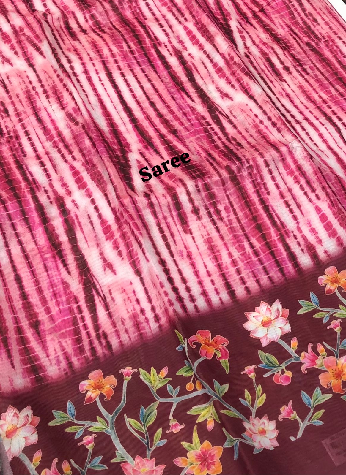 Shibori Semi Chanderi Mixed Cotton Sarees - Pinkish Merun Shade - VVSC01