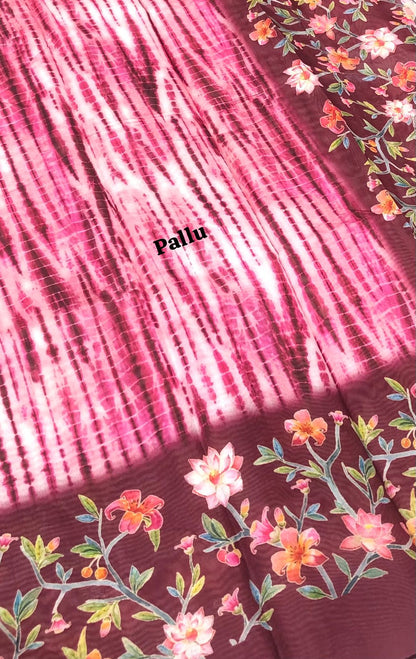 Shibori Semi Chanderi Mixed Cotton Sarees - Pinkish Merun Shade - VVSC01