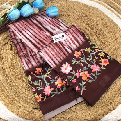 Shibori Semi Chanderi Mixed Cotton Sarees - Merunish Brown Shade - VVSC01