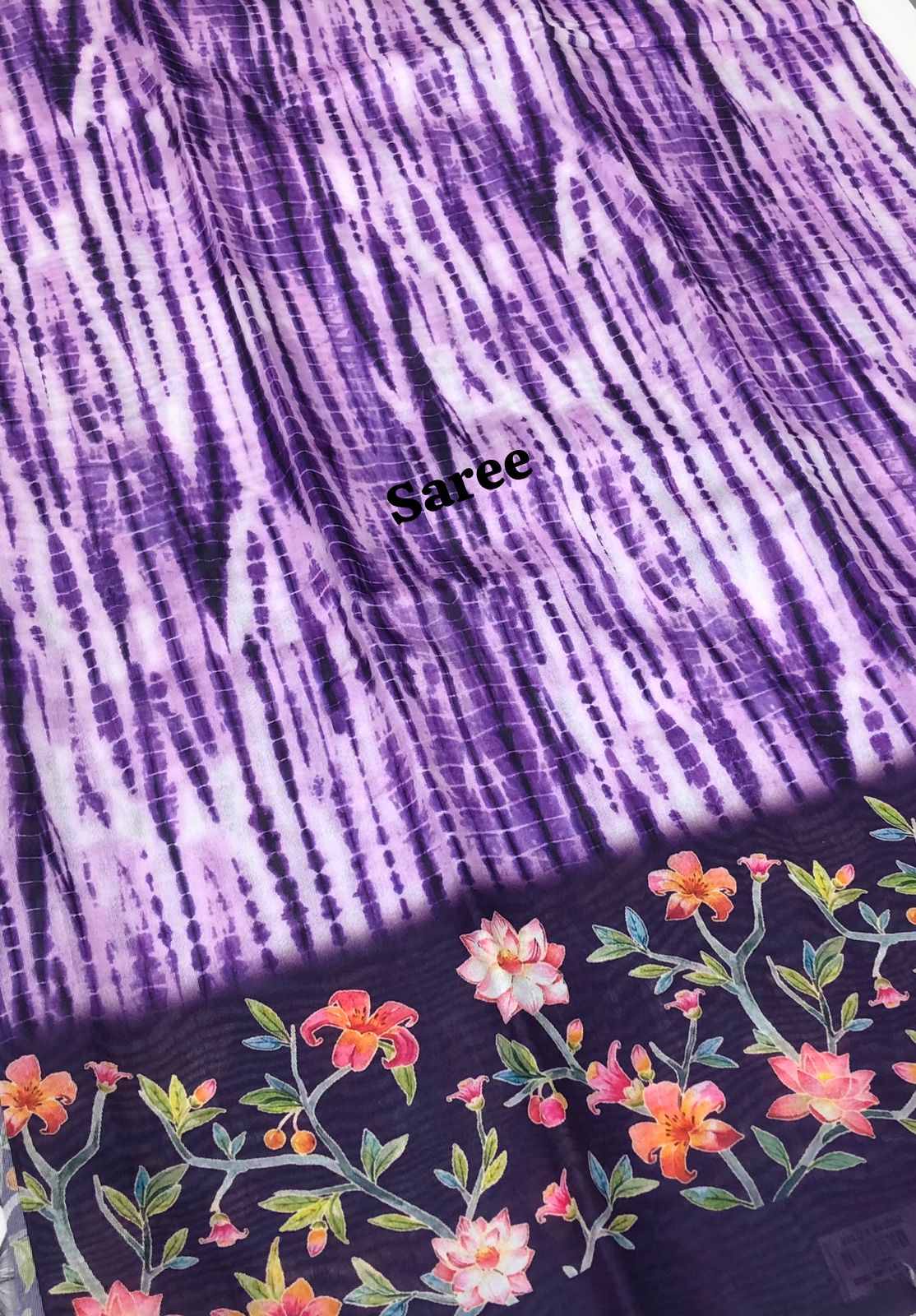 Shibori Semi Chanderi Mixed Cotton Sarees - Purple Shade - VVSC01