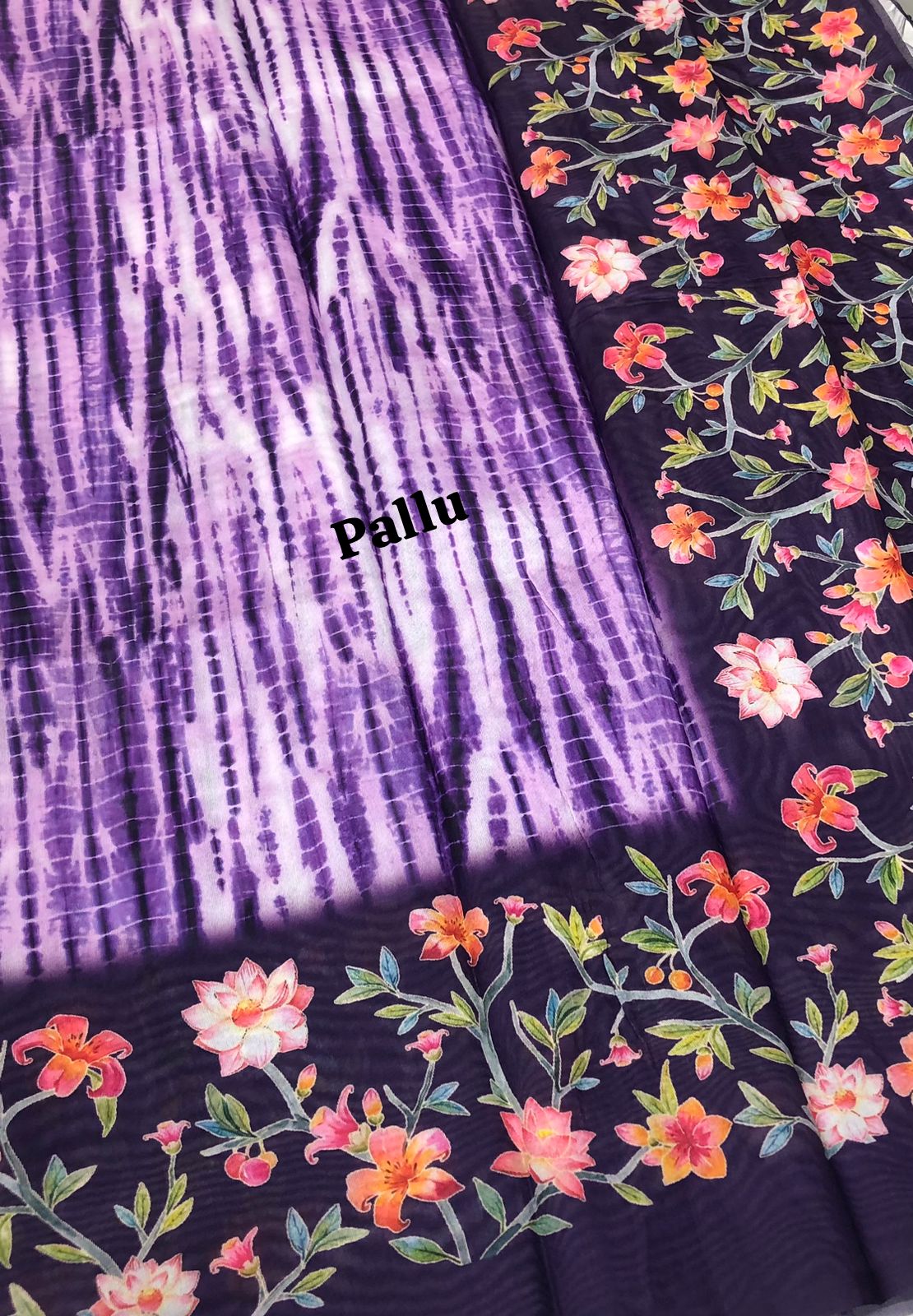 Shibori Semi Chanderi Mixed Cotton Sarees - Purple Shade - VVSC01