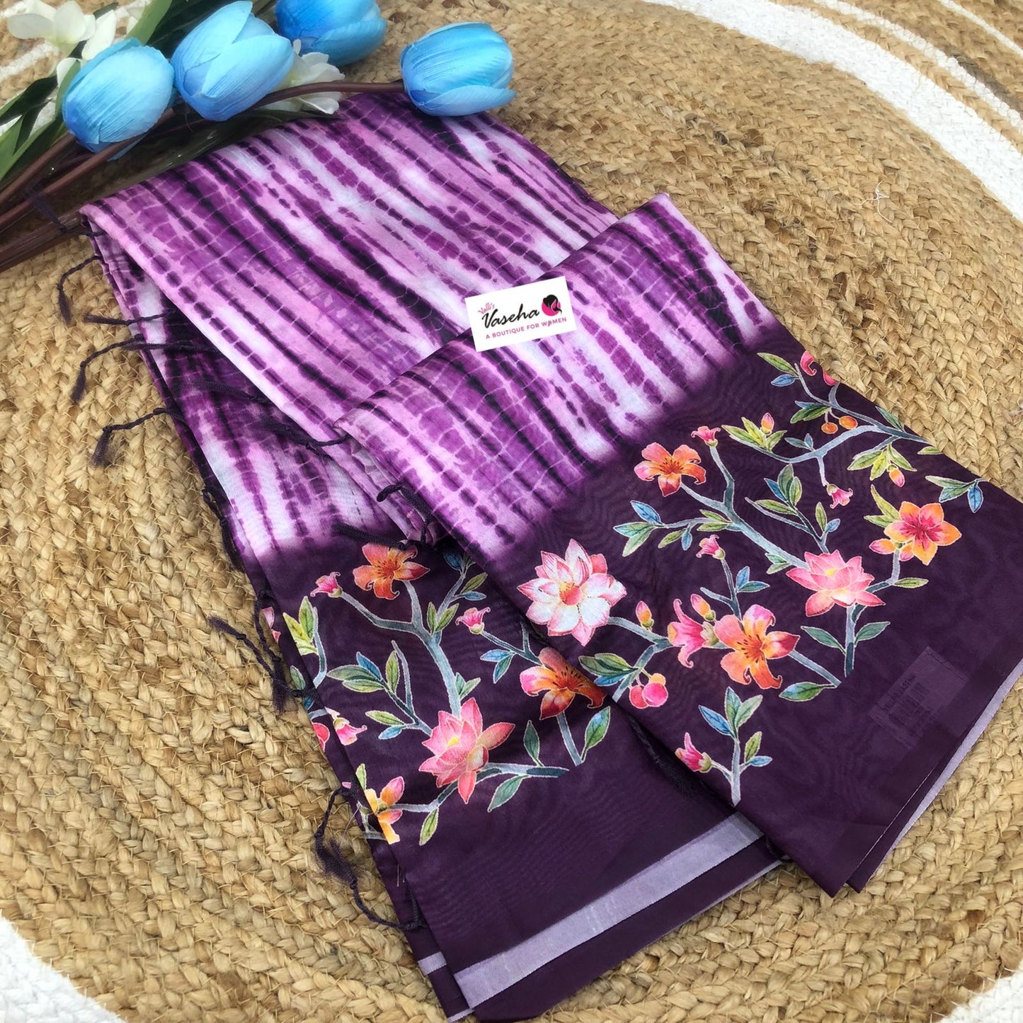 Shibori Semi Chanderi Mixed Cotton Sarees - Pinksih Purple Shade - VVSC01