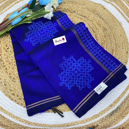 Pure Printed Silk Cotton Sarees -  Kolam Print - Blue Shade - VVPSC001