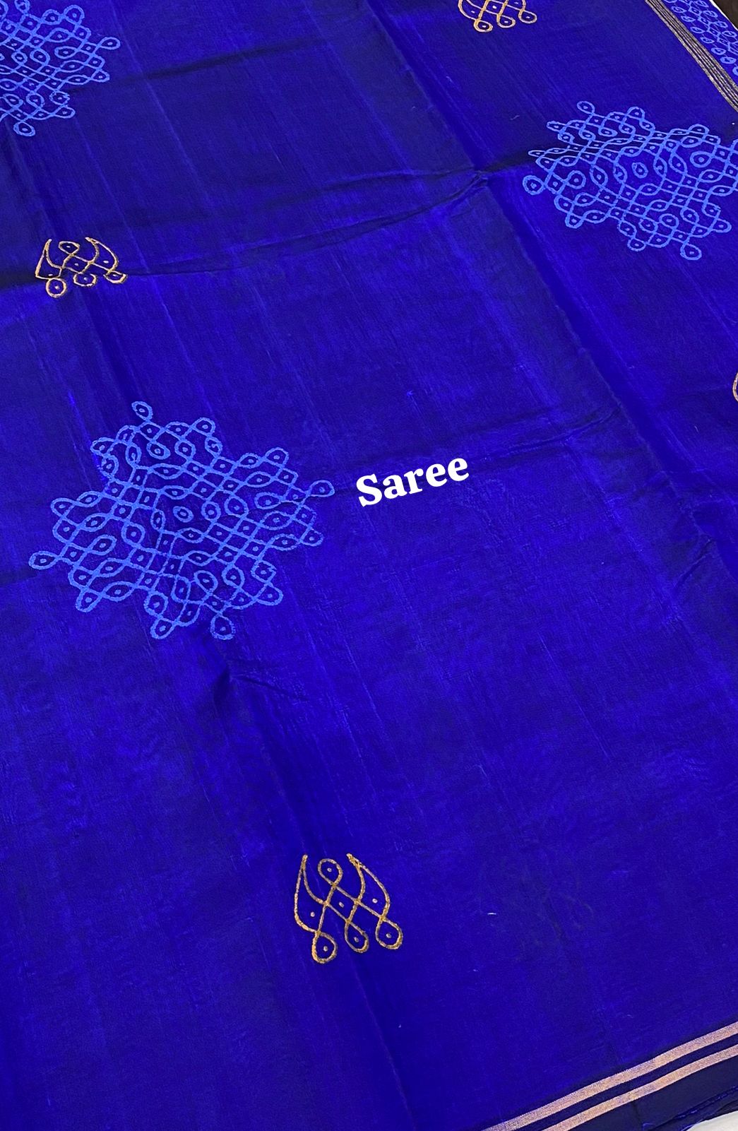 Pure Printed Silk Cotton Sarees -  Kolam Print - Blue Shade - VVPSC001