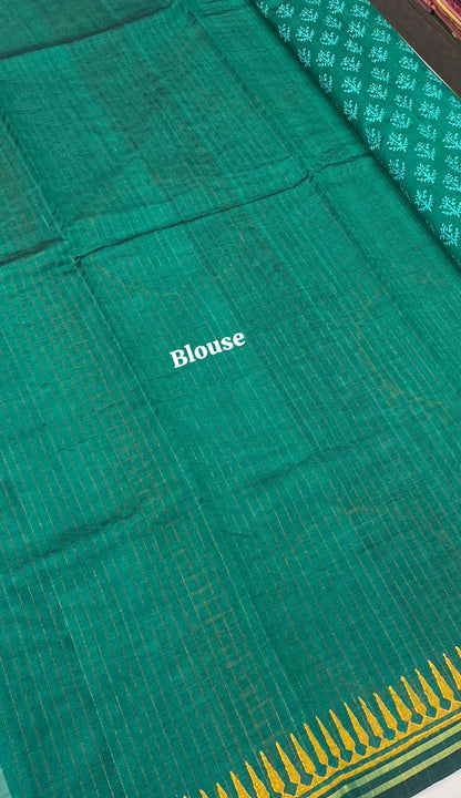 Pure Printed Silk Cotton Sarees - Sea Green Shade  - VVPSC001