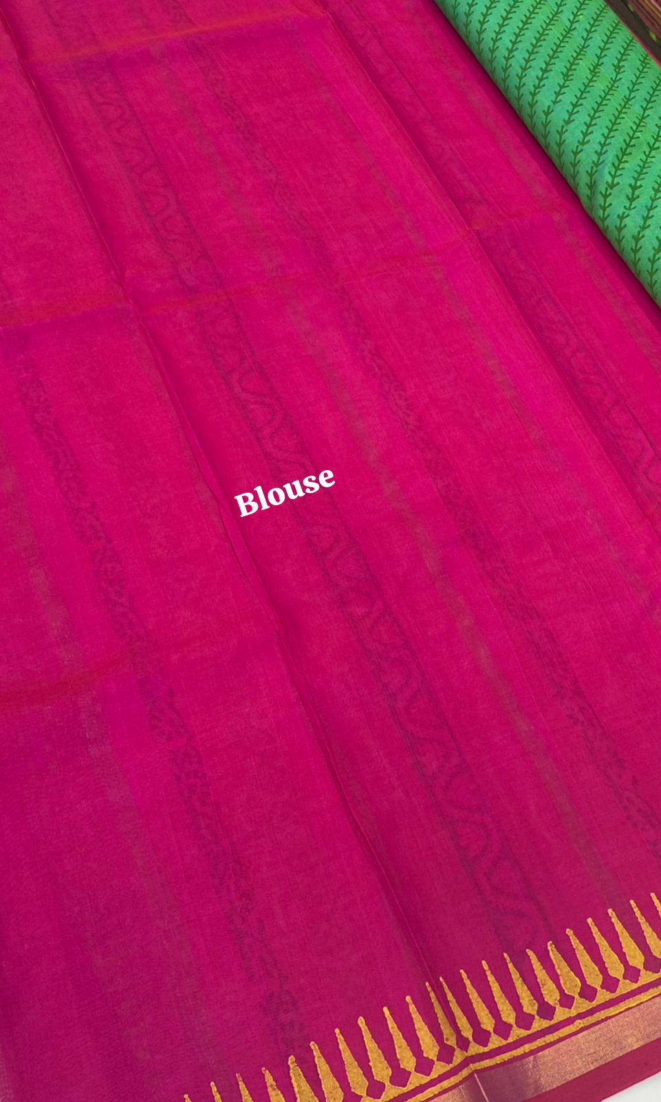 Pure Printed Silk Cotton Sarees - Green with Pink - VVPSC001