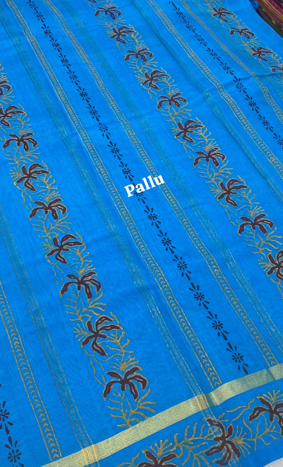 Pure Printed Silk Cotton Sarees - Brown with Blue - VVPSC001