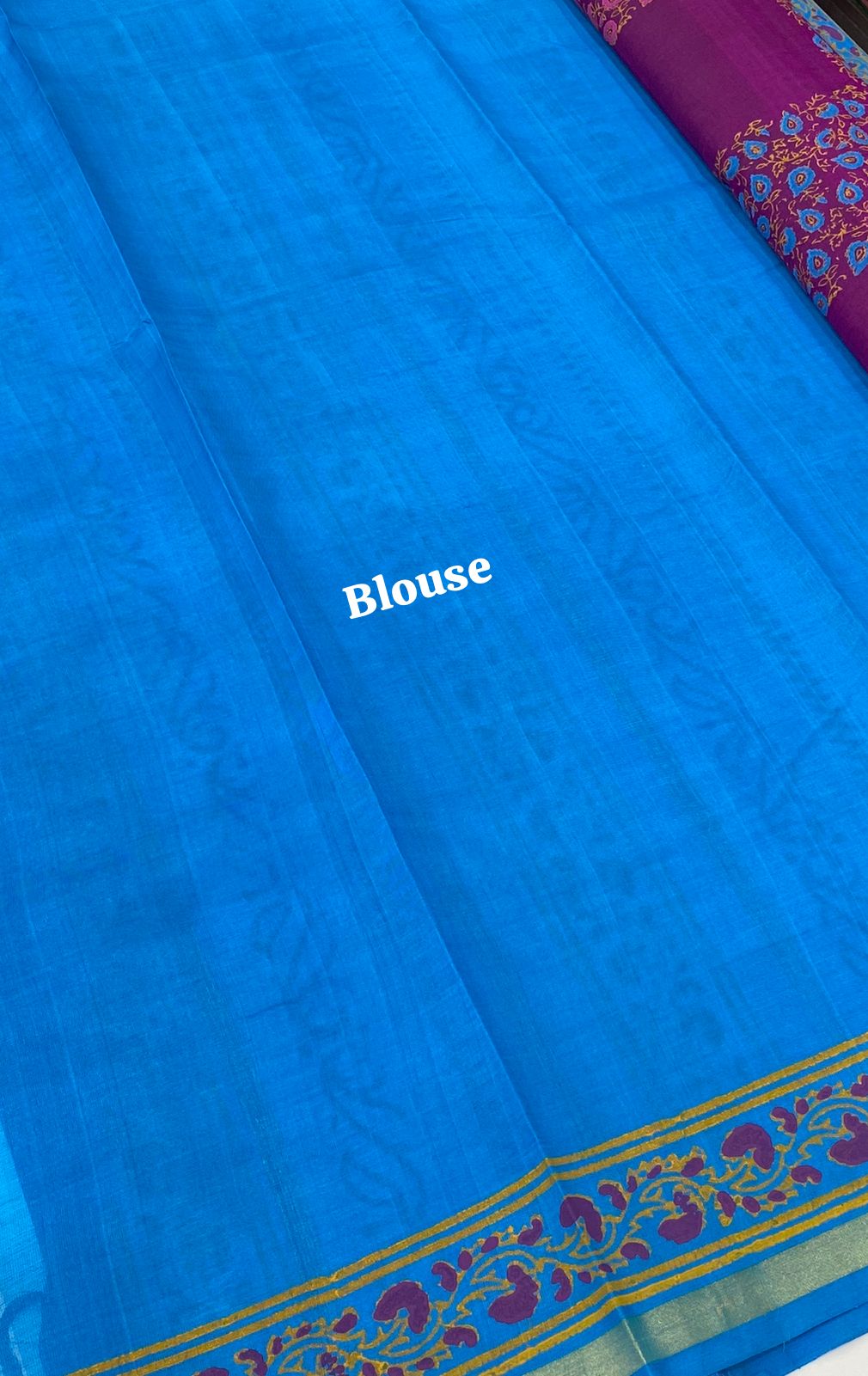 Pure Printed Silk Cotton Sarees - Purple with Blue - VVPSC001