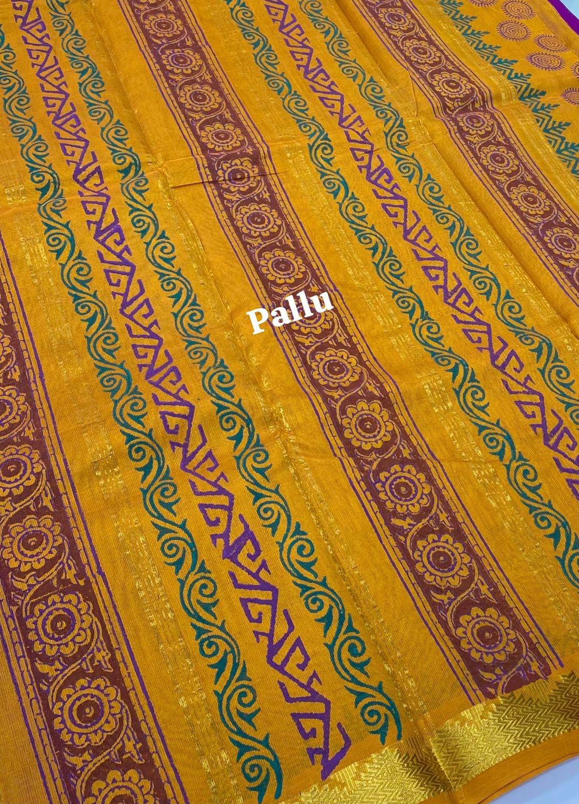 Pure Printed Silk Cotton Sarees - Purplish pink with Mustard Yellow - VVPSC002