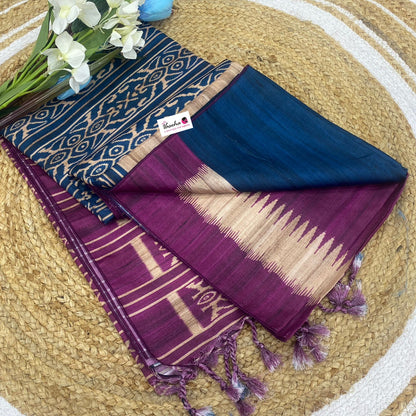 Semi Tussar - Ganga Jamuna Border - Blue & Purple Combo - VVCS003