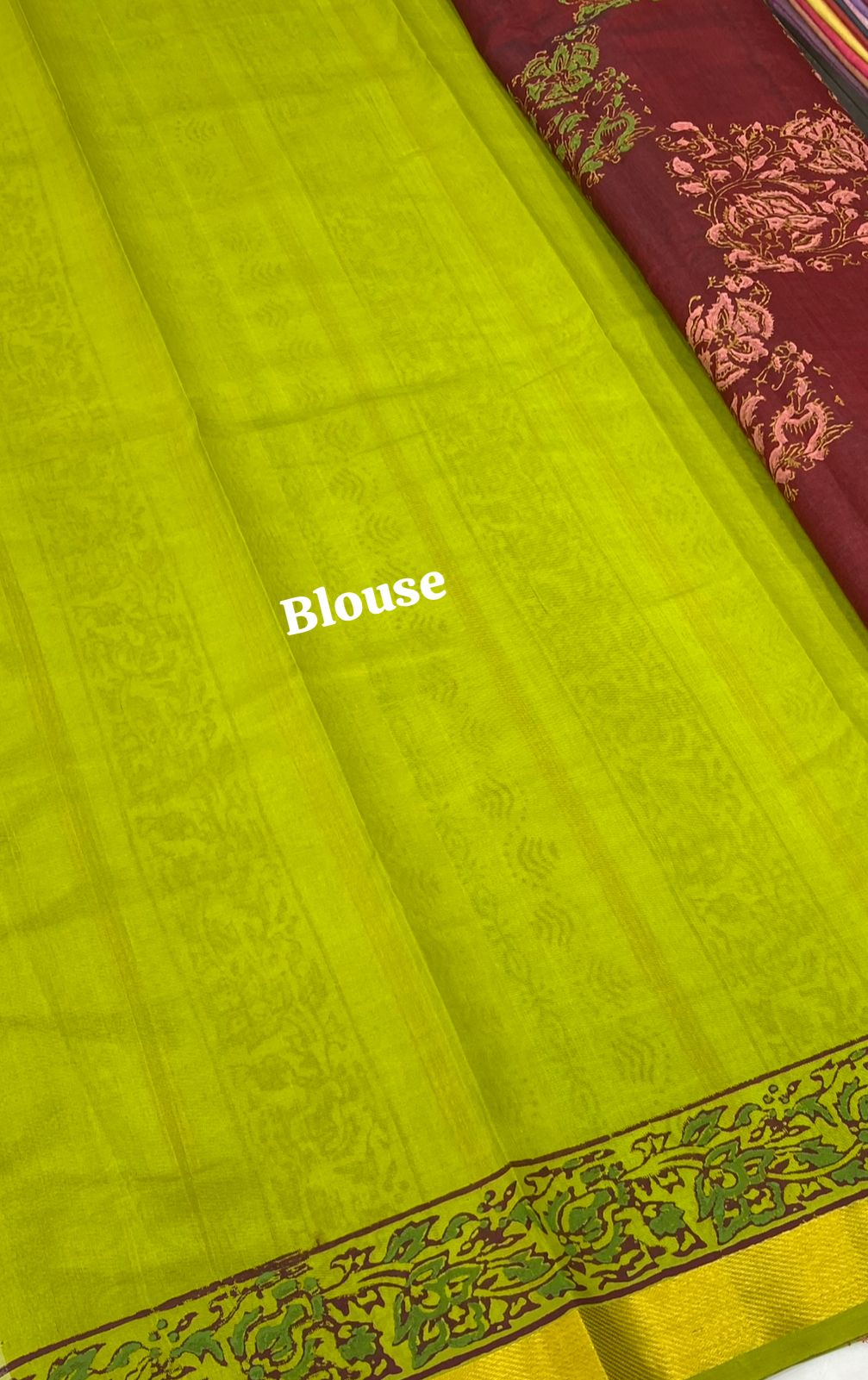 Pure Printed Silk Cotton Sarees - Merun with Green - VVPSC002