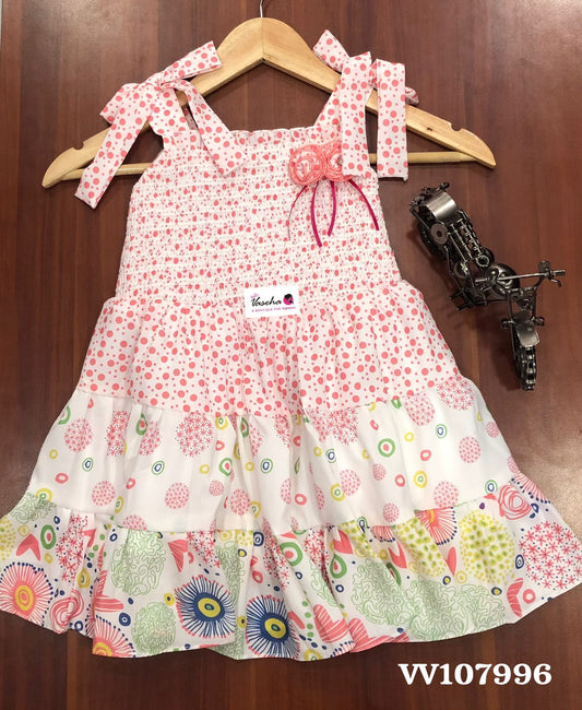 Kids Wear - Peach Sleeveless Casual Girls Dress - VVKW001