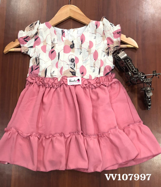 Kids Wear - Peachish Pink Casual Girls Dress - VVKW002