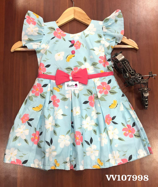 Kids Wear - Blue Floral  - Casual Girls Dress - VVKW004