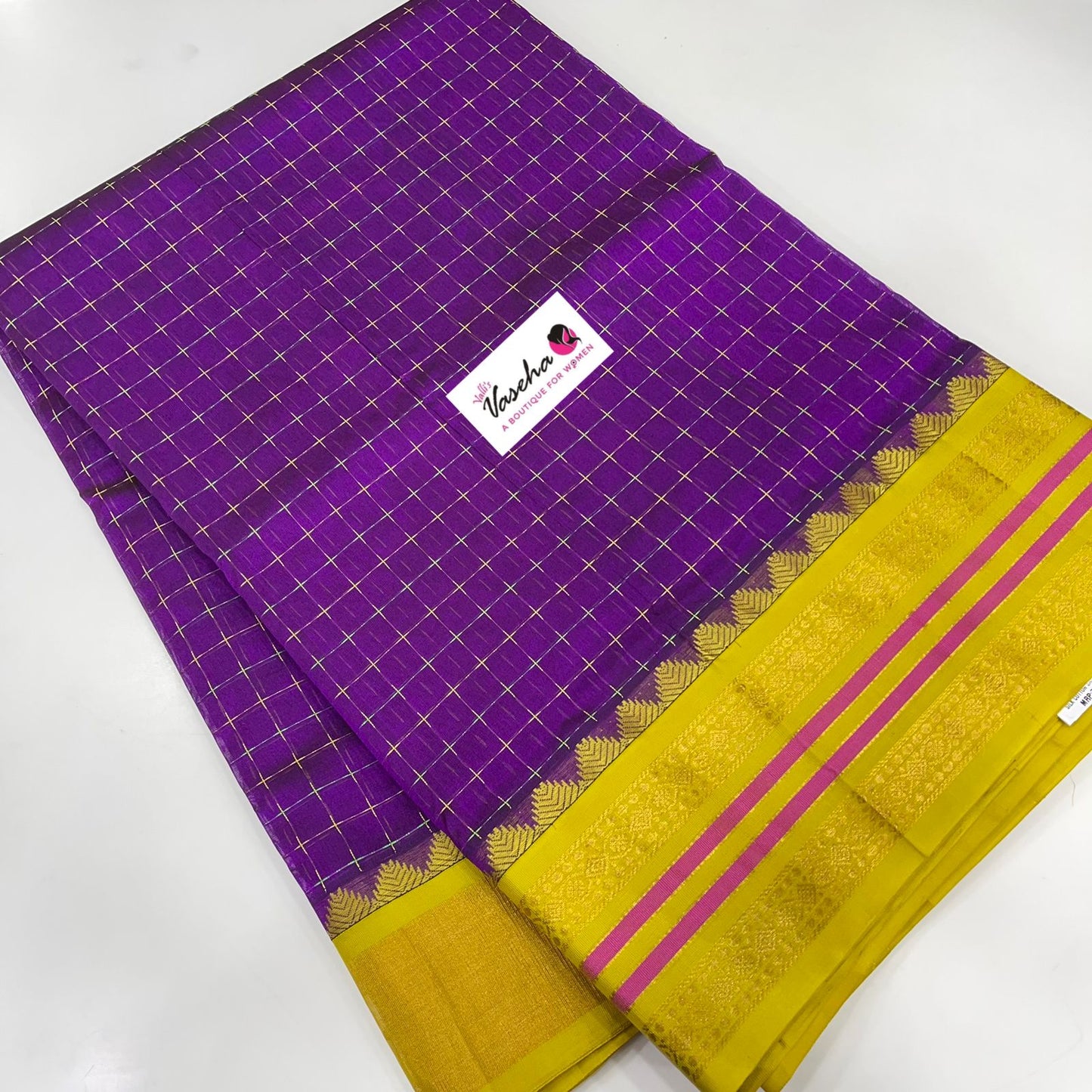 Pure Korvai Silk Cotton - Purple with Yellow - VVKSC012