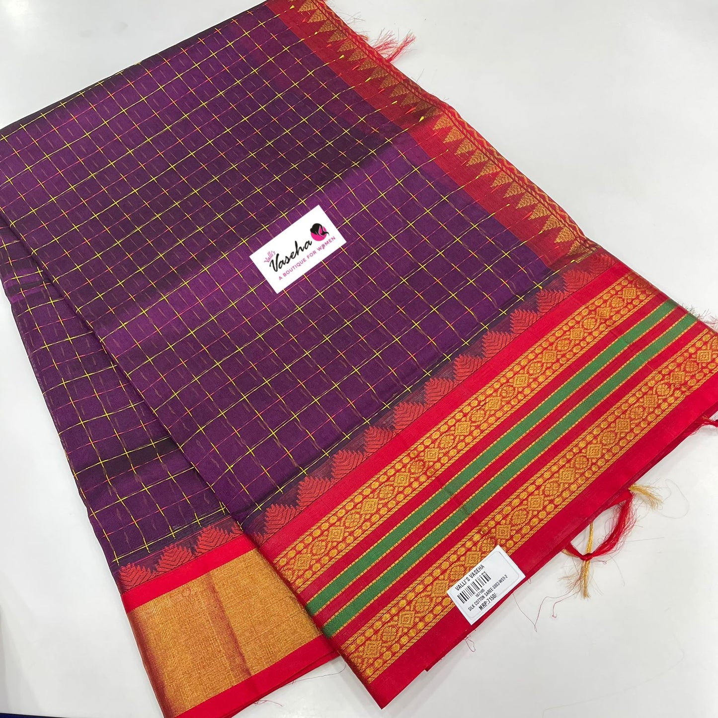 Korvai Silk Cotton - Purplish Wine Shade with Red - VVKSC012