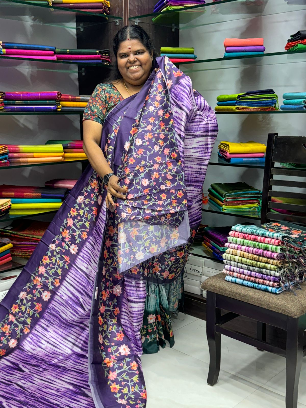 Shibori Semi Chanderi Mixed Cotton Sarees - Purple Shade - VVSC01