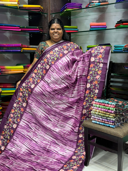 Shibori Semi Chanderi Mixed Cotton Sarees - Pinksih Purple Shade - VVSC01