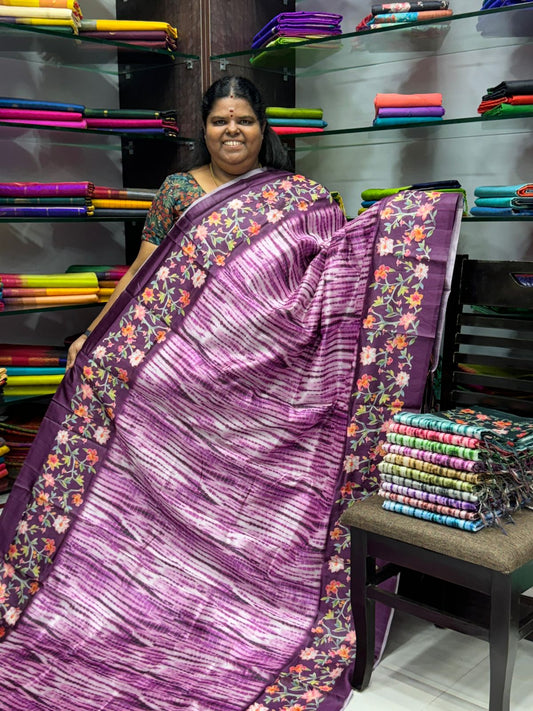 Shibori Semi Chanderi Mixed Cotton Sarees - Pinksih Purple Shade - VVSC01