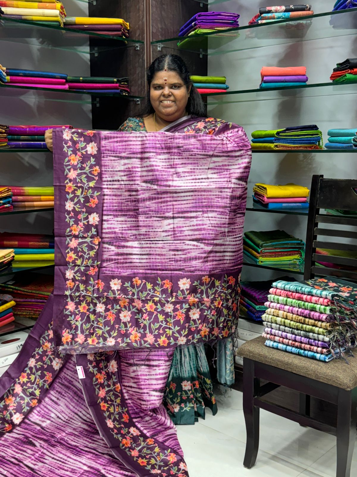 Shibori Semi Chanderi Mixed Cotton Sarees - Pinksih Purple Shade - VVSC01