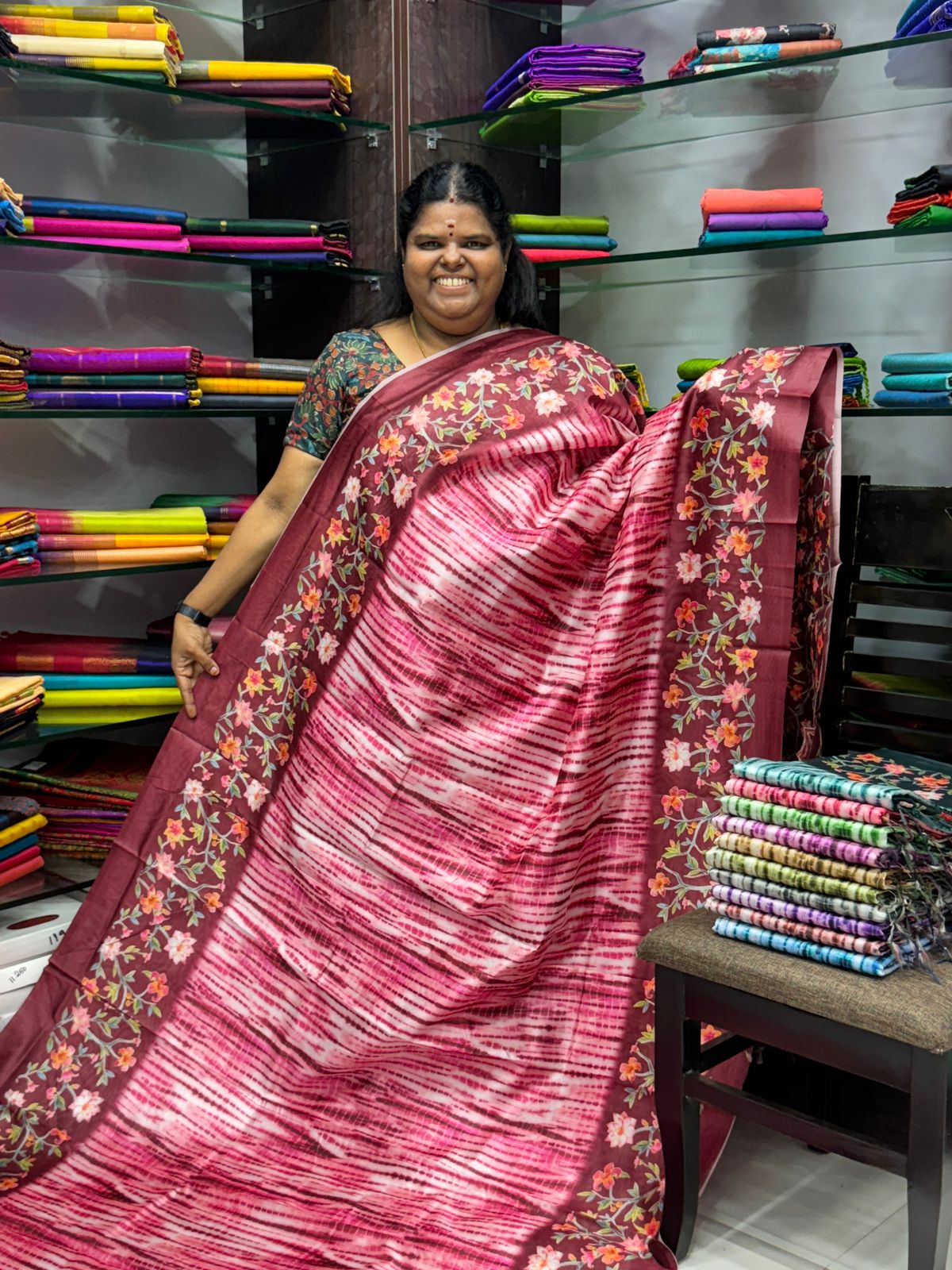 Shibori Semi Chanderi Mixed Cotton Sarees - Pinkish Merun Shade - VVSC01