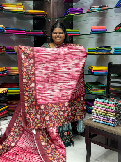 Shibori Semi Chanderi Mixed Cotton Sarees - Pinkish Merun Shade - VVSC01