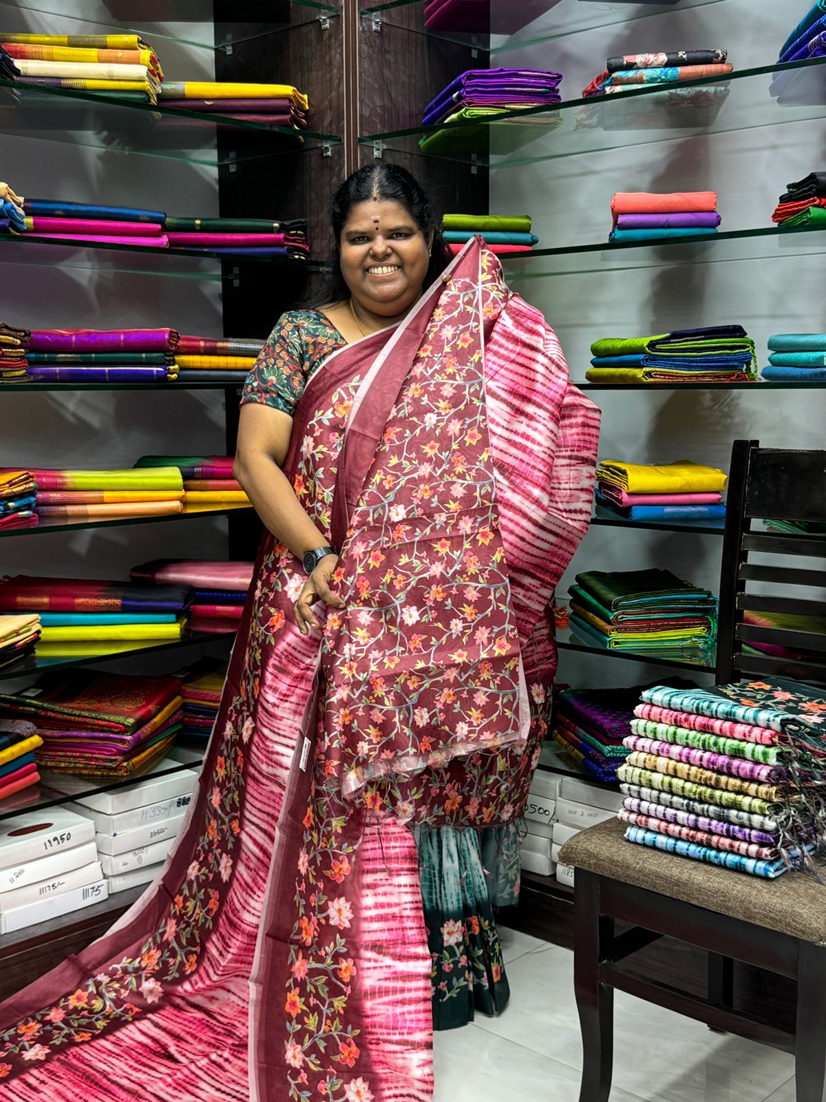 Shibori Semi Chanderi Mixed Cotton Sarees - Pinkish Merun Shade - VVSC01