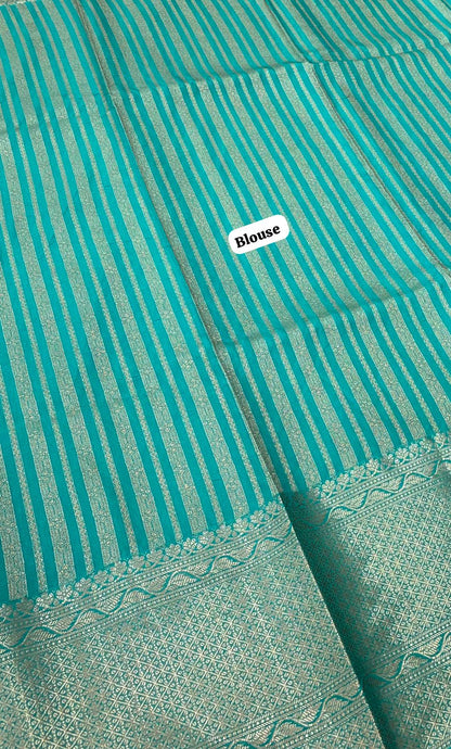 Semi Dupion Banarasi Semi Soft Silk - Black & Teal Greenish Blue - VVBDS01